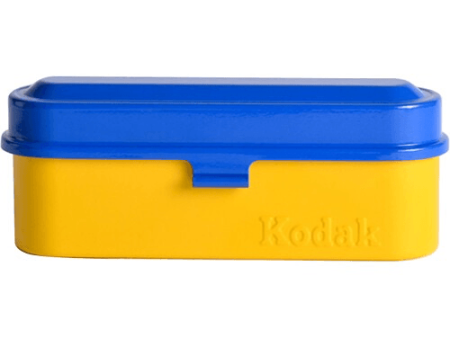 Kodak Steel 135mm Film Case (Blue Lid Yellow Body) For Sale